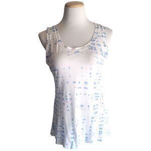 JOHNNY WAS Amanda Bond White and Blue Tie Dye Sleeveless Tank Top Womens Small
